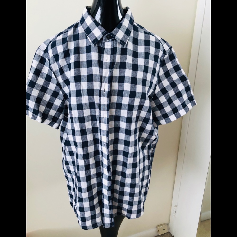 Michael Kors Men Navy White Check Shirt SZ L